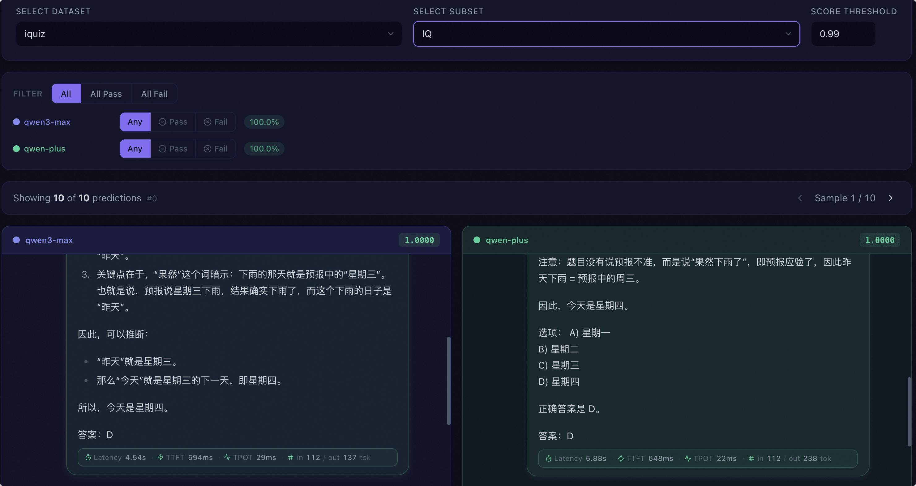 Prediction comparison tab